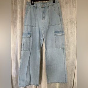 SHEIN - High Waisted Flap Pocket Cargo Jeans - Light Wash - Straight Leg